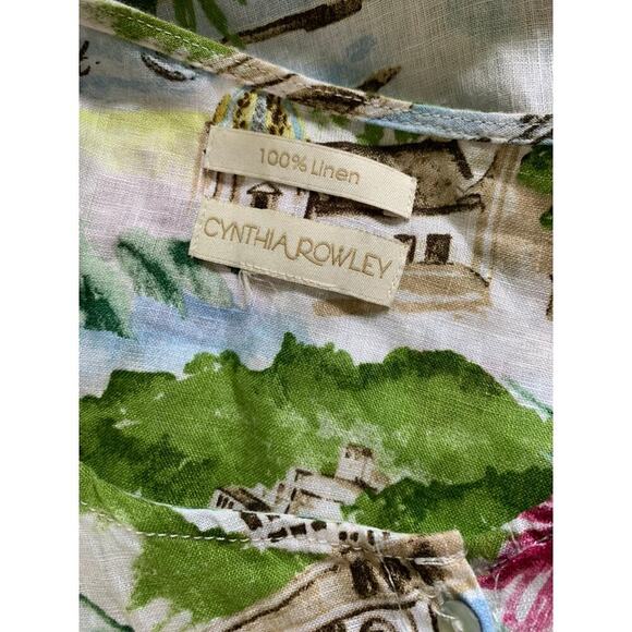 Cynthia Rowley Amalfi Coast Print Linen Shirt Top Tunic Top 1X - Picture 5 of 6